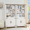 5 Tier Bookshelf 70in Tall Bookcase with Barn Doors and Storage Cabinet, White Farmhouse Book Shelf with Adjustable Shelves, Wood Freestanding Display Bookshelves for Bedroom, Kitchen (2PCS)-Ruum Studio Home