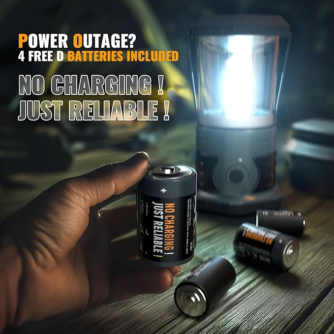 LED Camping Lantern, 1500 LM Lanterns for Power Outages with 4 D Batteries Included, Battery Powered Lantern Flashlight with 4 Light Modes, Weatherproof Tent Light for Storms and Hurricanes-Ruum Studio Home