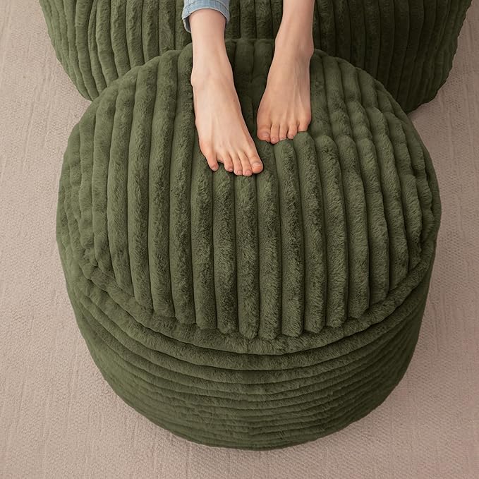 HIGOGOGO Round Stuffed Pouf Ottoman, Corduroy Poufs with High-Density Foam Filling, Furry and Fluffy Pouf Foot Stool Storage Ottoman, 20 X 15 Floor Poufs Foot Rest for Living Room, Green-Ruum Studio Home
