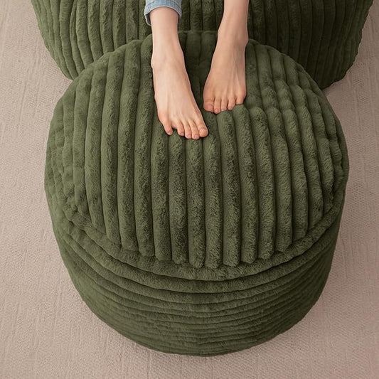 HIGOGOGO Round Stuffed Pouf Ottoman, Corduroy Poufs with High-Density Foam Filling, Furry and Fluffy Pouf Foot Stool Storage Ottoman, 20 X 15 Floor Poufs Foot Rest for Living Room, Green-Ruum Studio Home