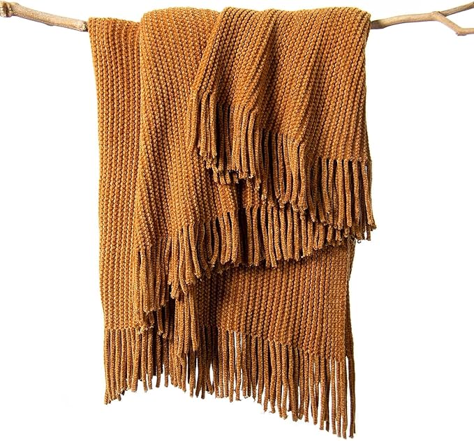 lifein Throw Blanket for Couch, Soft Boho Decor Bed Throw,Cozy Brown Knitted Chenille Small Farmhouse Lightweight Throw for Spring(Golden Brown,60 * 80")-Ruum Studio Home