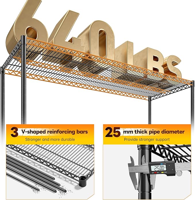 REIBII 83"H Storage Shelves 3840LBS Metal Shelving Unit Garage Shelving Heavy Duty 6 Tier Commercial Adjustable Wire Shelving for Storage Rack for Pantry, Garage, Kitchen, 83"H x 55.5"W x 18"D, 2PCS-Ruum Studio Home