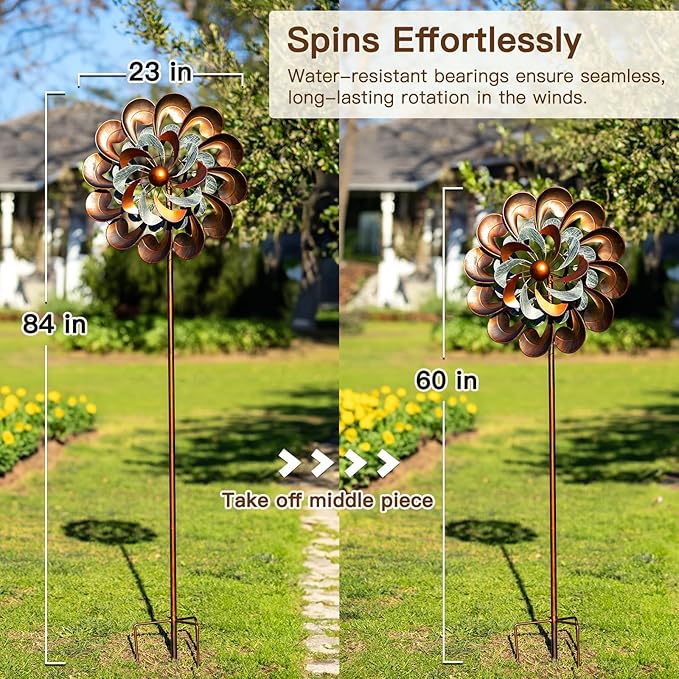 Wind Spinner Outdoor Garden Decor, Wind Spinners for Yard and Garden, 84 inch Copper Wind Sculptures & Spinners, Windmill for Yard Decorations - Larger Spinners-Ruum Studio Home