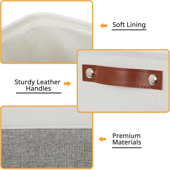 DULLEMELO [Set of 4 Storage Cubes Baskets for Organizing, 12 x 12 x 12 inch Cube Storage Organizer Bins with Leather Handles, Foldable Fabric Cloth Bins for Cube Storage(4 Pack - 12" White&Grey)-Ruum Studio Home