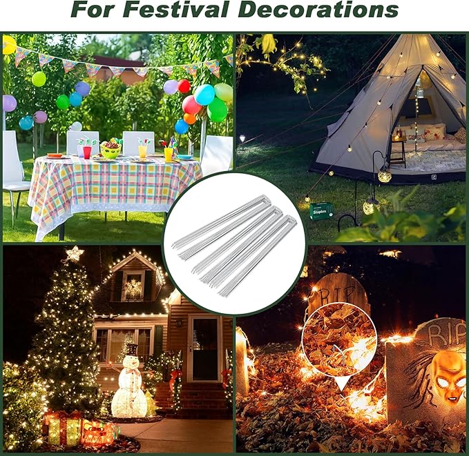 FEED GARDEN 6 Inch 200 Pack Galvanized Landscape Staples 11 Gauge Anti-Rust Garden Stakes Landscaping Fabric SOD Pins Yard Stakes for Christmas Decoration Weed Barrier Fabric-Ruum Studio Home
