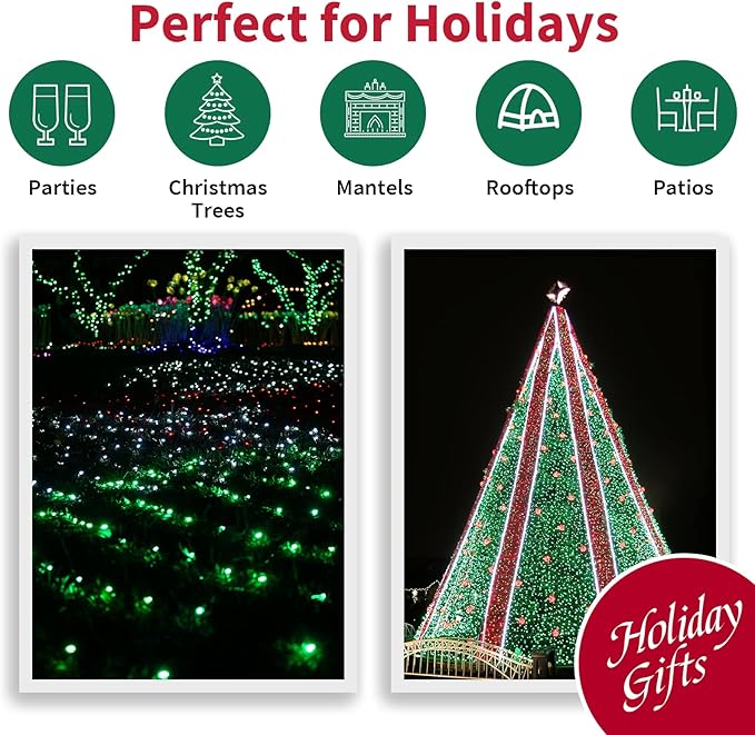 Green Wide Angle LED Christmas Lights, 64.8 Ft 300 Count, Pack of 3 Strands 21.9 Ft 100 Lights UL Certified Commercial Grade Green Wire 5mm Holiday String Light-Ruum Studio Home