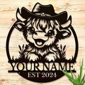 Personalized Highland Cow Name metal Signs,Custom Highland Cow Metal Shed Wall Decor,Black Metal Wall Art Plaques Outdoor wall Decorative Signage (Style A)-Ruum Studio Home