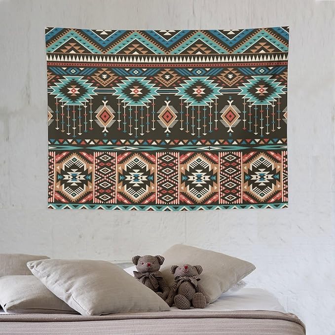 HZOHNAGO Aztec Tapestry Turquoise Blue and Brown and Native American Tribal Pattern Printed Wall Tapestry Wall Hanging for Bedroom Living Room Dorm 40" W x 30" H-Ruum Studio Home