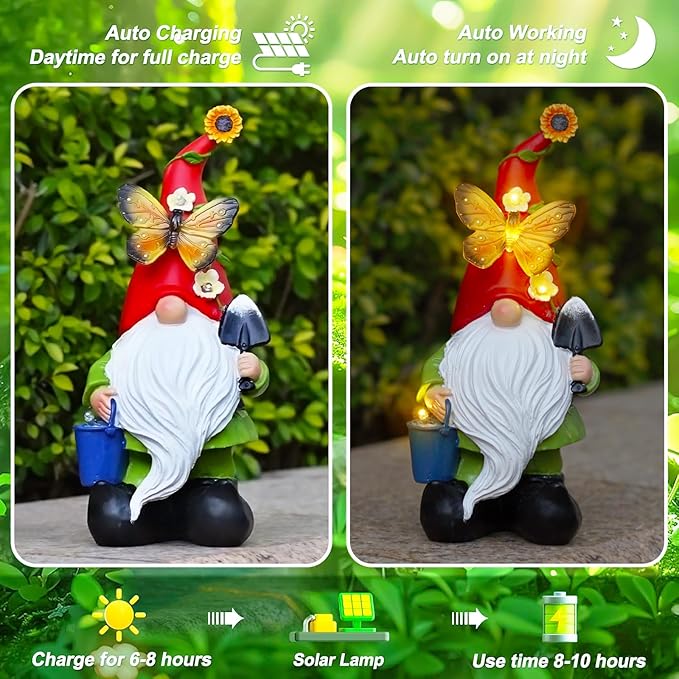 Gnomes Garden Statues Decor, Solar Waterproof Large Gnome with LED Lights Funny Garden Sculptures Outdoor Patio Yard Decorations Lawn Ornaments Gifts for Women Mom-Ruum Studio Home