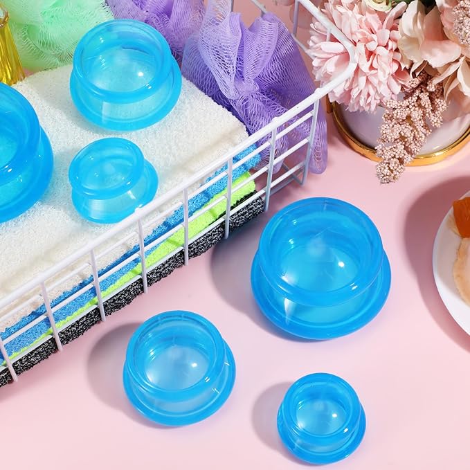 TrelaCo 6 Pcs Cupping Kit for Massage Therapy 3 Sizes Silicone Cupping Set Chinese Massage Therapy for Studio Household Cellulite Joint Pain Muscle Pain(Clear Blue)-Ruum Studio Home