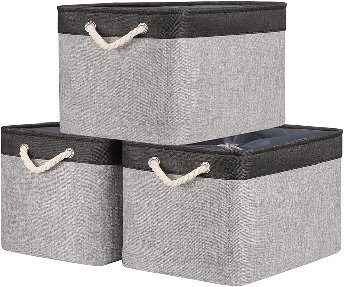 TheWarmHome Organization and Storage Basket for Shelves - 20x16x14 inch Jumbo 3 Pack Collapsible Storage Bins for Organizing, Fabric Storage Cubes for Organizer Gift Toy Closet (Black & Grey)-Ruum Studio Home