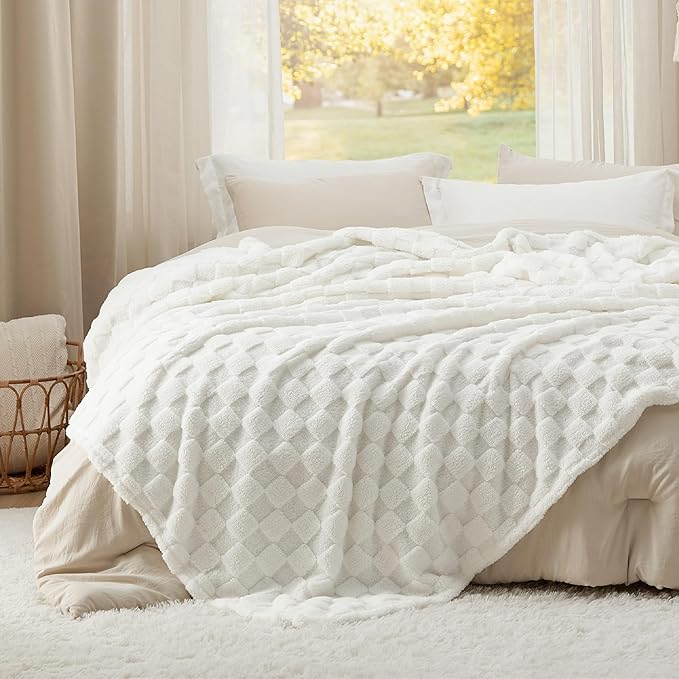 Bedsure GentleSoft Blankets Queen Size for Bed - Super Soft Cozy Blanket for Women Men Girls, Large Fuzzy Fleece Throw for Bedroom Decor, White, 90x90 Inches-Ruum Studio Home