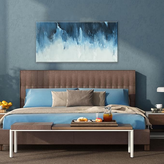 Canvas Wall Art Decor White Blue Wall Art Decor Abstract Art Decoration Pictures For Living Room Art Work Modern Abstract Wall Art Paiintings Prints for Home Bedroom Office Room Wall Decor 24" x 48"-Ruum Studio Home