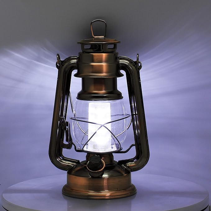YAKii LED Vintage Lantern Metal Hanging Hurricane 12 LED Dimmer Switch Cold White Battery Operated Power Outage Indoor Camping Lighting Outdoor Brooklyn Decoration(Copper)-Ruum Studio Home