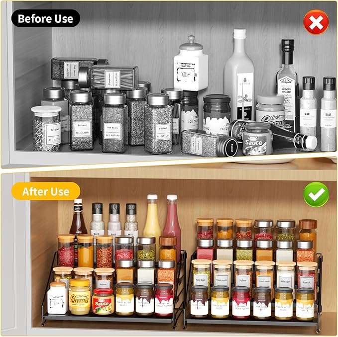 RCHYFEED Spice Rack Organizer for Cabinet Pantry,4 Tier Spice Rack Countertop,Tierd Spice Organization Easy Visibility, Depth Adjustable Seasoning Organizer for Cabinet (Black, 2Pack)-Ruum Studio Home