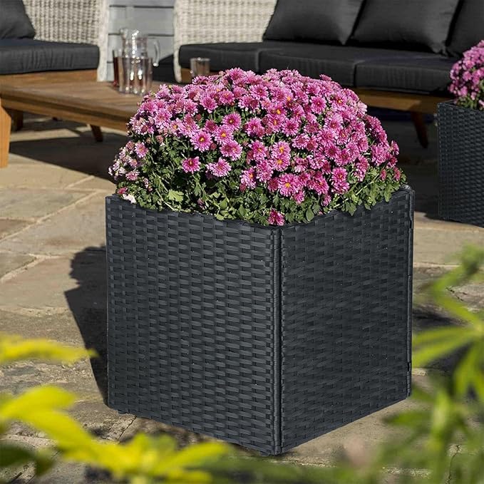 SUNNYPARK Set of 2 Large Square Planter with Removable Liner, All-Weather PE Rattan Modern Planters Indoor Outdoor Flower Plant Pots Garden Box Patio Yard Front Porch Deck-Ruum Studio Home
