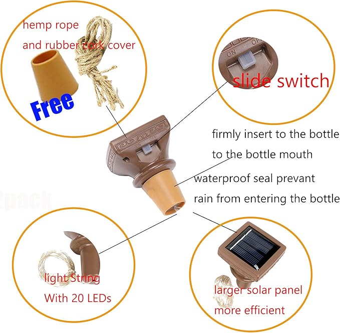 YJFWAL Upgraded 12 Pack Solar Wine Bottle Lights, 20 LEDs Waterproof Copper Light, Bottle Light Fairy Cork String Lights for Yard Patio Decor, DIY Birthday Gift for Mom Grandma Girlfriend(Multicolor)-Ruum Studio Home