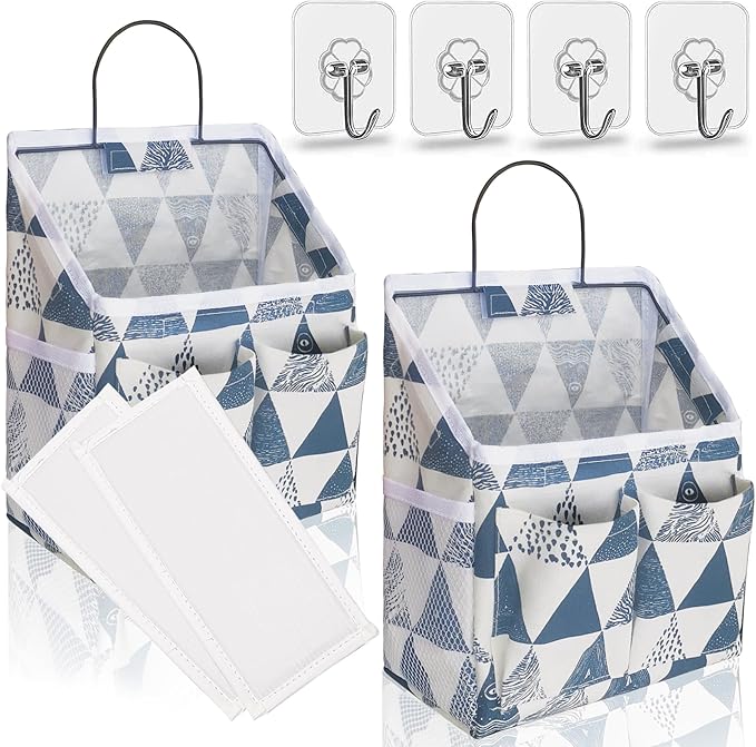 2pcs Small Wall Hanging Organizer Bag, Linen Fabric Door Hanging Storage Basket with Pockets, Waterproof Bin for Kitchen, Bedroom, Office, RV Camper (Triangle)-Ruum Studio Home