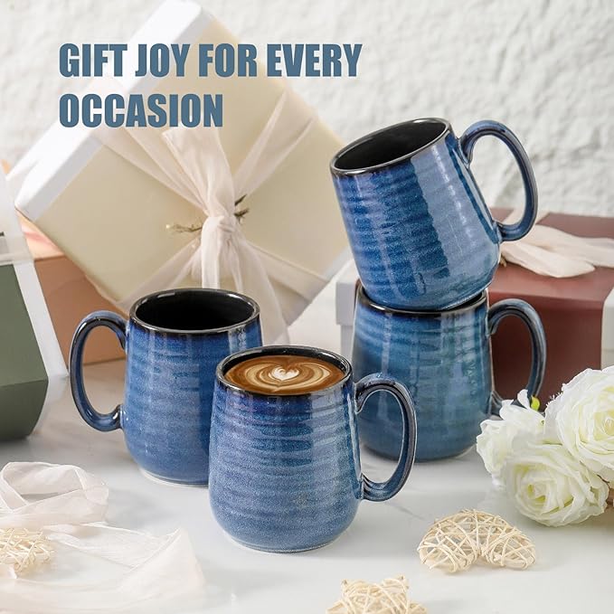 Hasense Coffee Mugs Set of 6, 12 Ounce Coffee Cups Set with Handle, Ceramic Tea Mugs for Kitchen, Blue Latte Mugs for Coffee,Cocoa, Tea, Stylish Mug Gift, Dishwasher and Microwave Safe-Ruum Studio Home