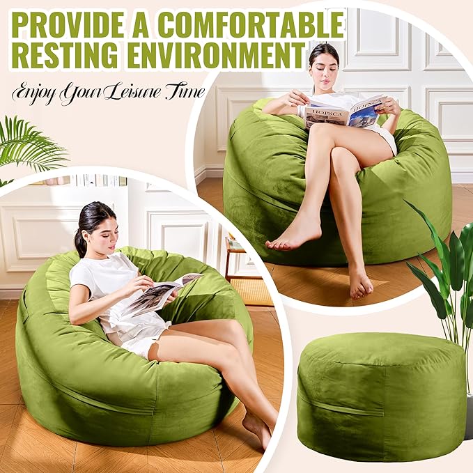 4FT Bean Bag Chair: Bean Bag with Velvet Cover, Fluffy and Comfy Bean Bag Chairs for Adults and Kids, Bean Bag Sofa Filled with High-Density Sponge for Gaming (Mint Green)-Ruum Studio Home