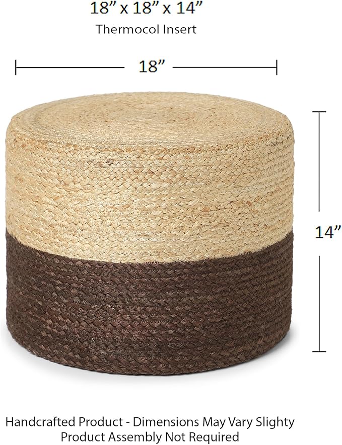 REDEARTH · Cylindrical Pouf Foot Stool Ottoman - Jute Braided Pouffe Poof Accent Sitting Footrest for Living Room, Bedroom, Nursery, Patio, Lounge & Other Rooms (Natural Acorn, 18"x18"x14")-Ruum Studio Home