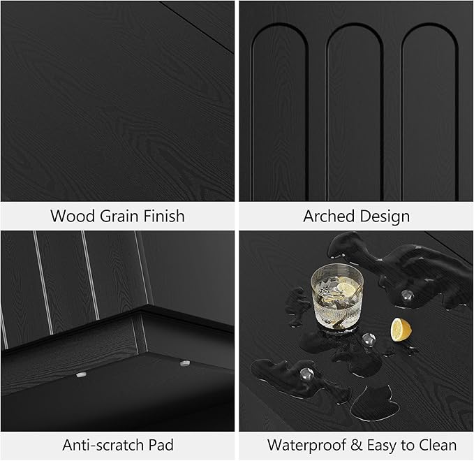 Lift Top Coffee Table with Storage, Modern Coffee Table with Arched Design, 31.5" Square Tea Table with Wood Grain, Minimalist Multifunctional Center Table for Living Room, Office, Black-Ruum Studio Home