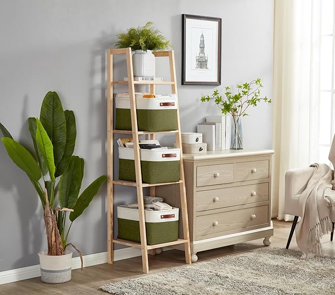 DECOMOMO Storage Bins Fabric Storage Baskets for Shelves, Linen Closet Organization Toys Nursery (Olive Green and White, Large - 3 Pack)-Ruum Studio Home