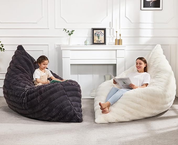Hobestluk 3 in 1 Bean Bag Chair Giant Bean Bag Chairs for Adults with Ripple Cover Convertible Bean Bag Floor Cushion with Machine Washable Cover for Living Room (Ripple Dark Grey)-Ruum Studio Home