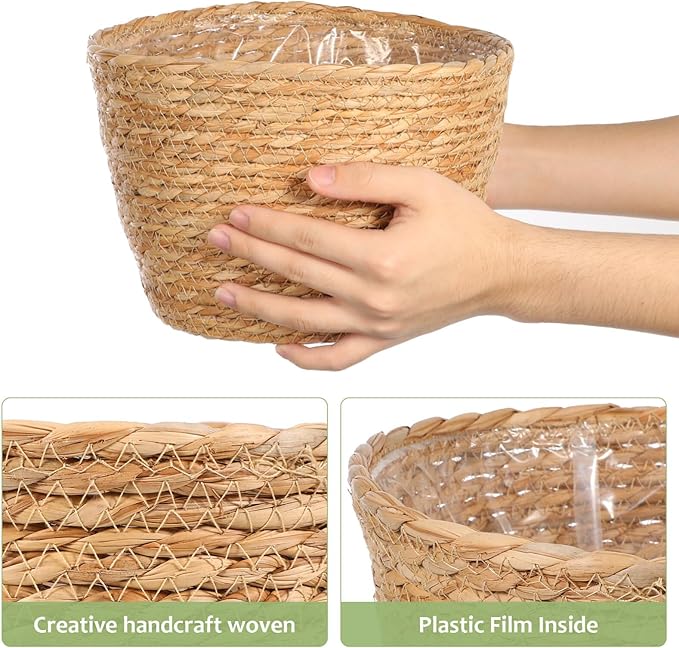Woven Straw Flower Pot Seagrass Planters Basket Garden Plant Pot Containers Wicker Rattan Vase Sundries Organizer Storage Bins for Indoor Outdoor Plants-Ruum Studio Home