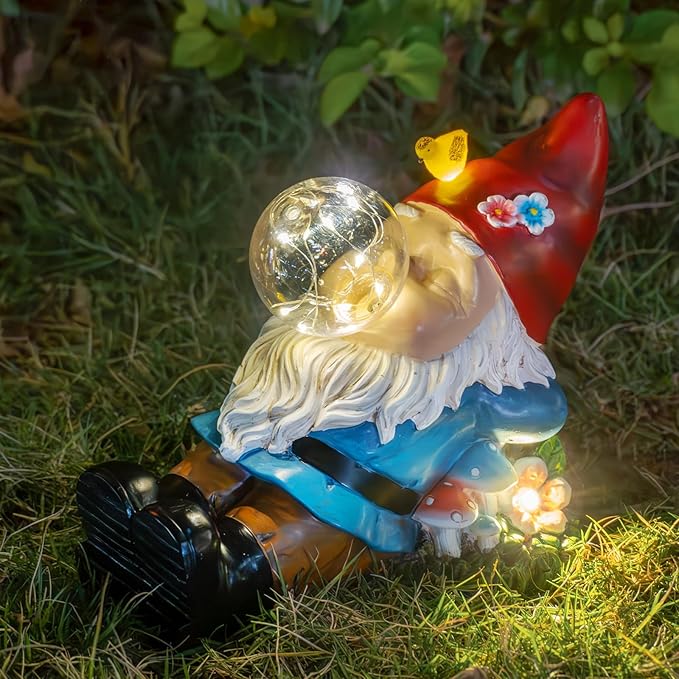 TIJNN Garden gnome Statue with Solar Lights. Funny Garden gnome Decorations for Your Yard, Outdoor Patio, Lawn, Gardens, Balcony or Home. Great Gift idea for Women and mums for Mother's Day.-Ruum Studio Home