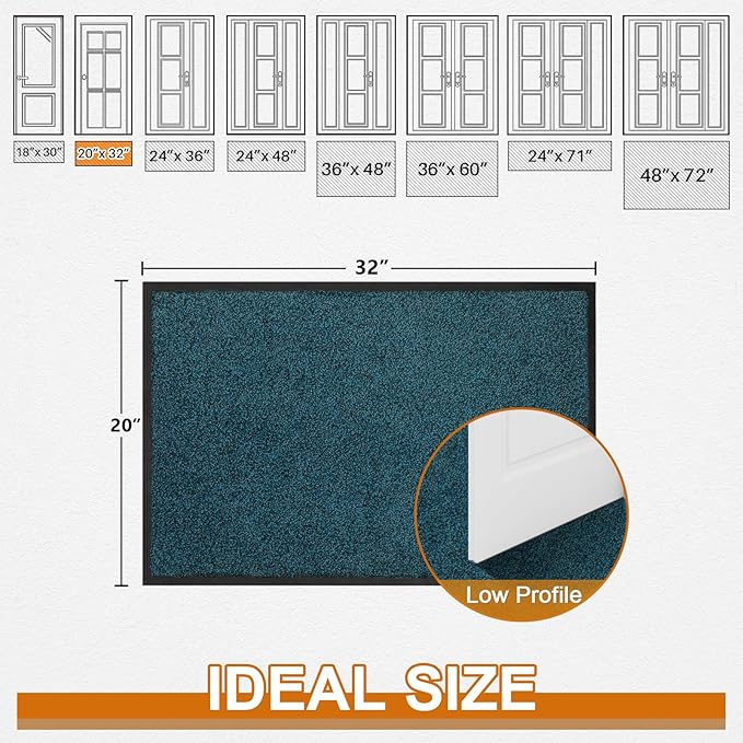 Mibao Front Door Mat, Dirt Trapper Welcome Mat for Outdoor Indoor, Non-Slip Waterproof Doormat, Durable Machine Washable Low Profile Entry Rug for Back Door Outside Patio Porch, 32" x 20", Blue-Ruum Studio Home