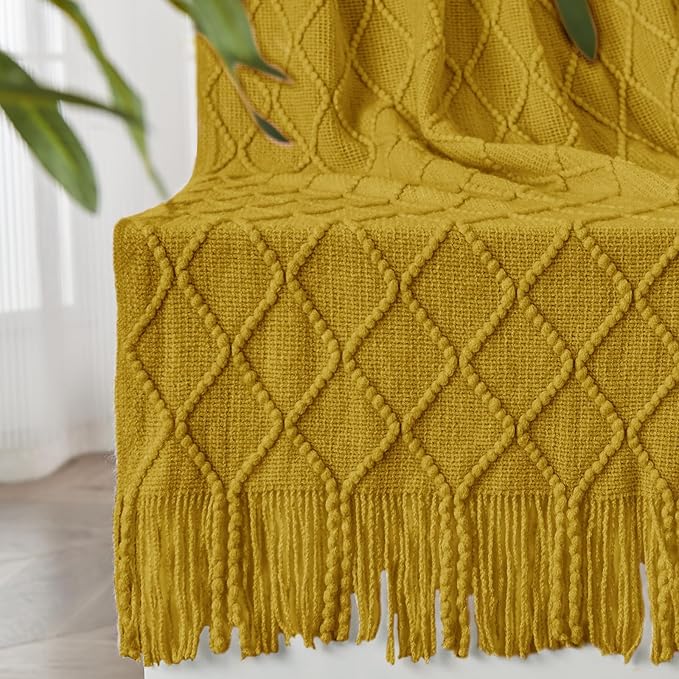 inhand Knitted Throw Blanket for Couch and Bed, Soft Living Room Home Decor Knitted Blanket with Tassel, Outdoor Lightweight Breathable Summer Blanket, Farmhouse Warm Woven Decorative, 50"x60"-Ruum Studio Home