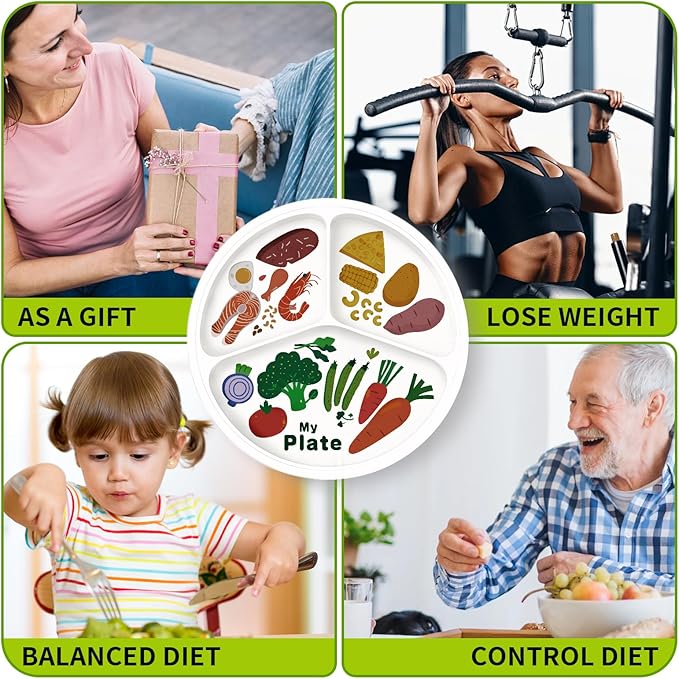 10" 3-Grid Cute Cartoon Portion Control Plate - Melamine, Healthy Nutrition for Weight Loss & Diabetes Management, Ideal for Adults & Teens Kids (4 Pack)-Ruum Studio Home