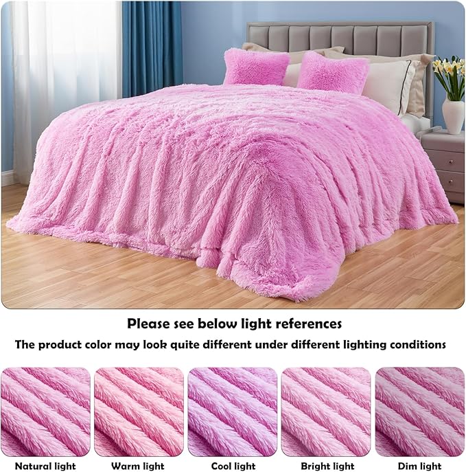GONAAP Fuzzy Faux Fur Throw Blanket Twin Size Light Pink Super Soft Cozy Plush Fuzzy Shaggy Blanket for Couch Sofa Bed (Light Pink, Twin(60"x80"))-Ruum Studio Home