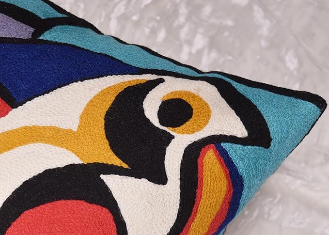 Kandinsky Improvisation Modern Decorative Pillow Cover Black Abstract Toss Pillows Farmhouse Chair Cushion Contemporary Pillow Mid-Century Chair Cushions Hand Embroidered Pillow Wool Size 18x18-Ruum Studio Home