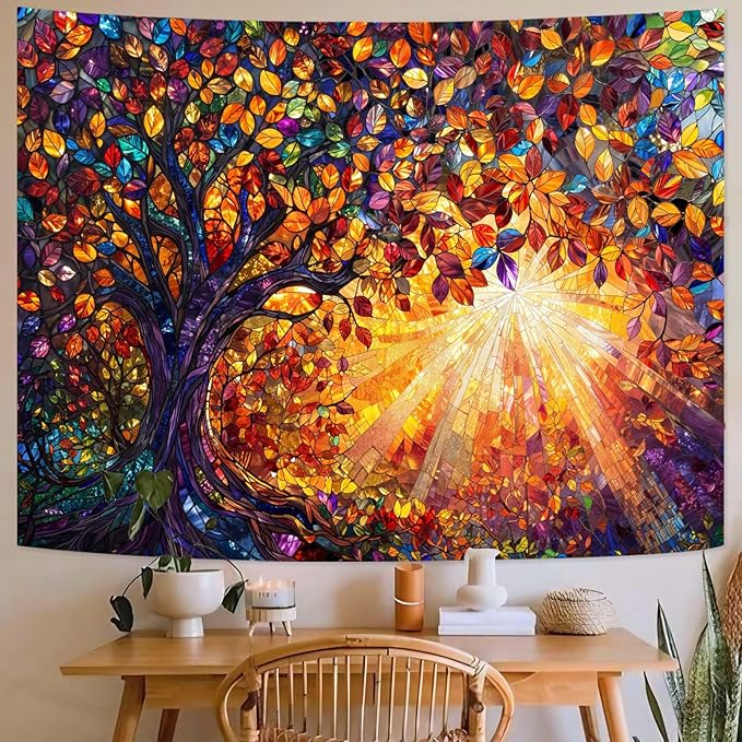 Lunerfex Tree of Life Tapestry Stained Glass Tapestry Wall Decor Tapestries for Bedroom Art Tapestries Wall Hanging for Bedroom Living Room Glass-Tree-03 70"x90"-Ruum Studio Home