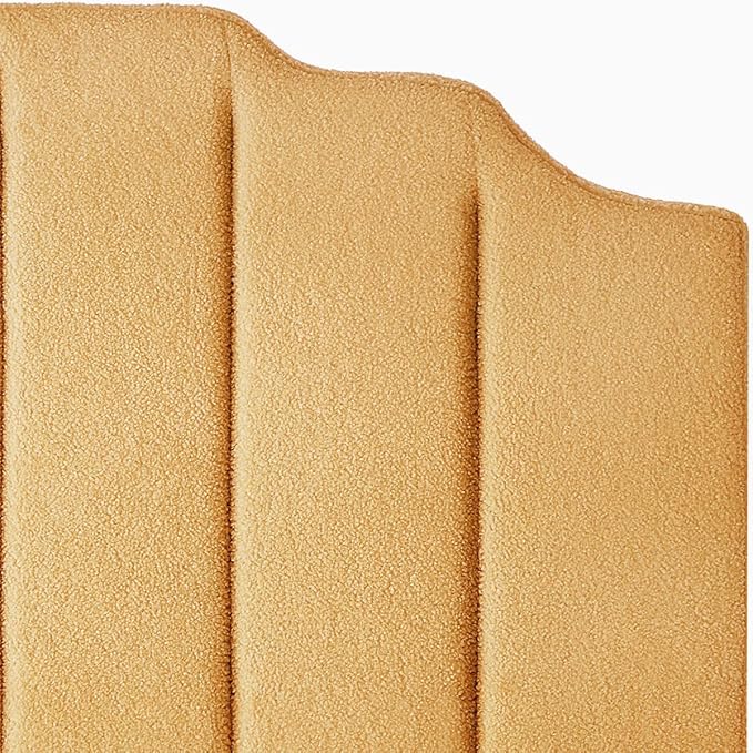 24KF Yellow Teddy Fabric Tufted for Queen Upholstered Headboard, Modern Vertical Channel Design Full Headboard with Stepped Silhouette Top Edge,6026-Q-Teddy Yellow-Ruum Studio Home