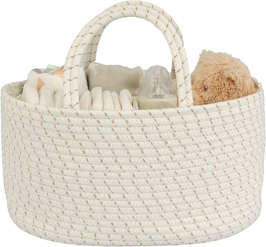 Diaper Caddy Organizer Cotton Rope Baby Basket Nursery Storage and Portable Tote Bag for Car Ideal Baby Shower Gifts and Registry Must-Have for Newborn Essentials striped-Ruum Studio Home