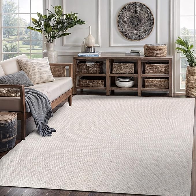 CAMILSON Easy Jute Rug 5x7, Indoor Outdoor Off-White Farmhouse Area Rugs for Living Room Patio and Kitchen Rug, Solid Woven Design, Easy-Cleaning, Washable Outside Carpet Alfombras (5 x 7)-Ruum Studio Home