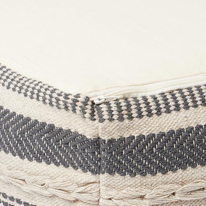 REDEARTH · Tufted Pouf Ottoman with Filler Textured Storage Cube Bean Bag Pouffe Footrest for Living Room, Bedroom, Nursery, Kidsroom; 100% Cotton (17.5"X17.5"X17.5", Precis Descant Gray)-Ruum Studio Home