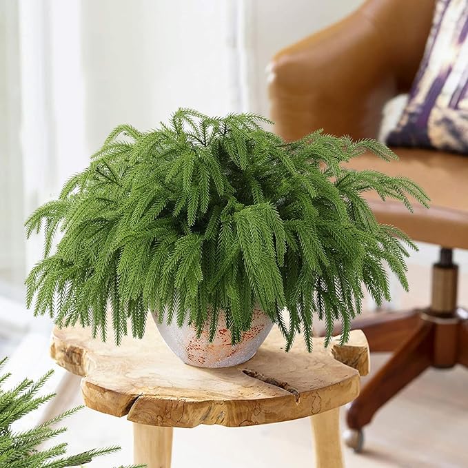 24 Pcs Artificial Norfolk Pine Branches, Faux Norfolk Pine Stems DIY Crafts Faux Christmas Norfolk Pine Branches for Xmas Indoor Outdoor Home Decor (24)-Ruum Studio Home