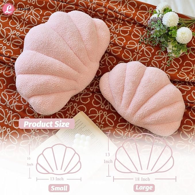 Pink Seashell Throw Pillows, Shell Shaped Throw Pillows, 13 Inch Soft Home Decorative Pillow Plush Cushion for Bed Couch Living Sofa Room Decor Accent Throw Pillow-Ruum Studio Home
