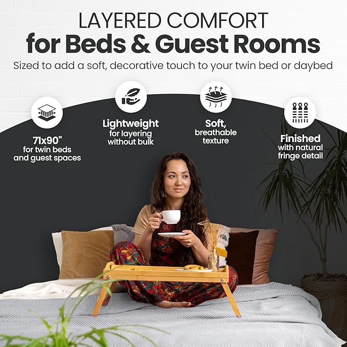 Gold Case Throw Blanket for Bed – 100% Recycled Turkish Cotton Bed Blanket – Decorative Throw Cotton Blankets for Living Room & Bedroom – Woven Twin Blankets - 71x90 - Elegant Beige-Ruum Studio Home