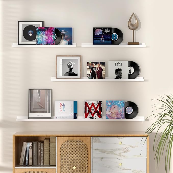 Fun Memories Picture Ledge Shelf, 24 Inch Floating Shelves Set of 2, Nursery Book Shelves for Toys Storage, Kids Bookshelf Wall Mounted for Wall Decor Books Photo Frames, White-Ruum Studio Home