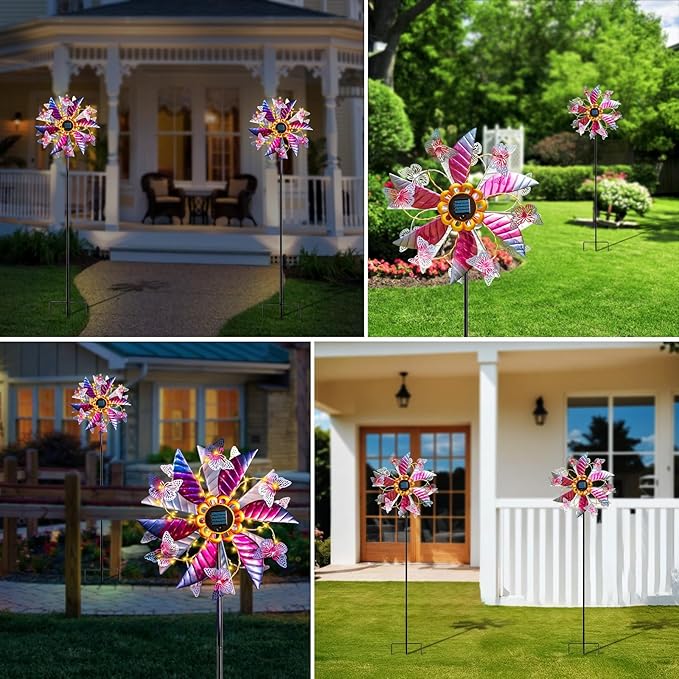 Solar Wind Spinners for Yard and Garden - 61.5 Inch 360° Metal Large Wind Sculptures Outdoor Clearance Kinetic Windmills with Vine String Shining LED Lights for Patio, Lawn Garden Decoration-Ruum Studio Home