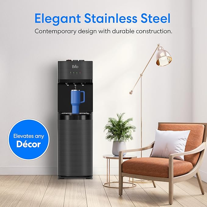 Brio Self Cleaning Bottom Loading Water Cooler Water Dispenser – Black Stainless Steel - 3 Temperature Settings - Hot, Room & Cold Water-Ruum Studio Home
