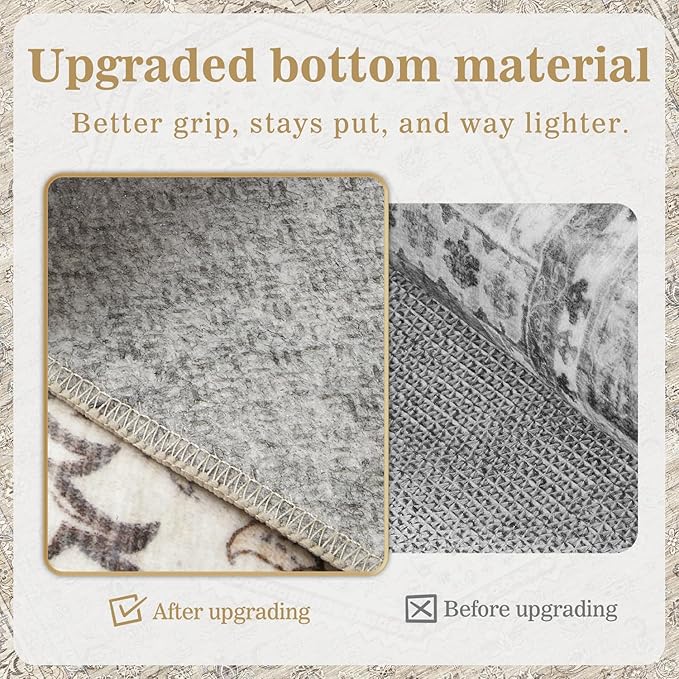 DCX Machine Washable Brown and Beige Area Rug 8x10, Non Slip Stain Resistant Vintage Floral Rug for Living Room Bedroom Nursery, Soft Low Pile Large Carpet-Ruum Studio Home