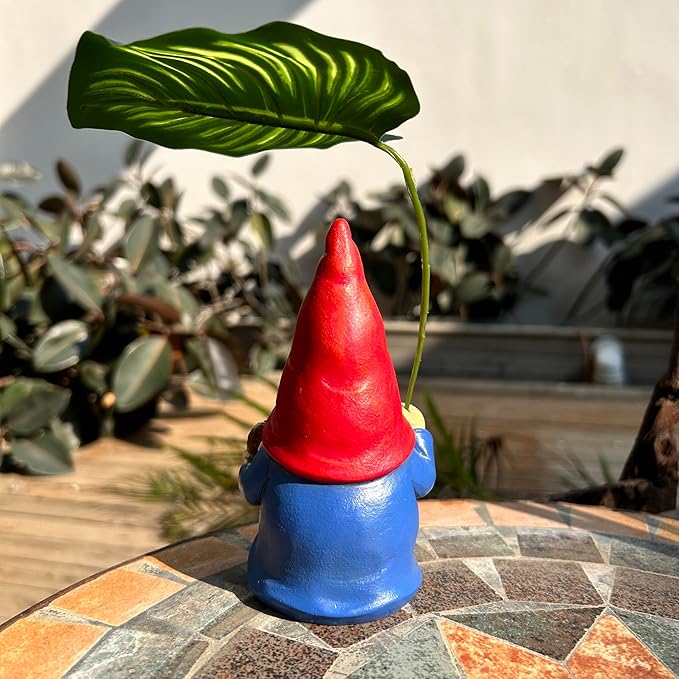 Garden Gnome Statue Decoration with Leaf Umbrella, 6.5” Figurine Ornament for Indoor Outdoor Home Patio Yard Lawn, for Gnome Lovers & Garden Enthusiasts，Mom，Women-Ruum Studio Home