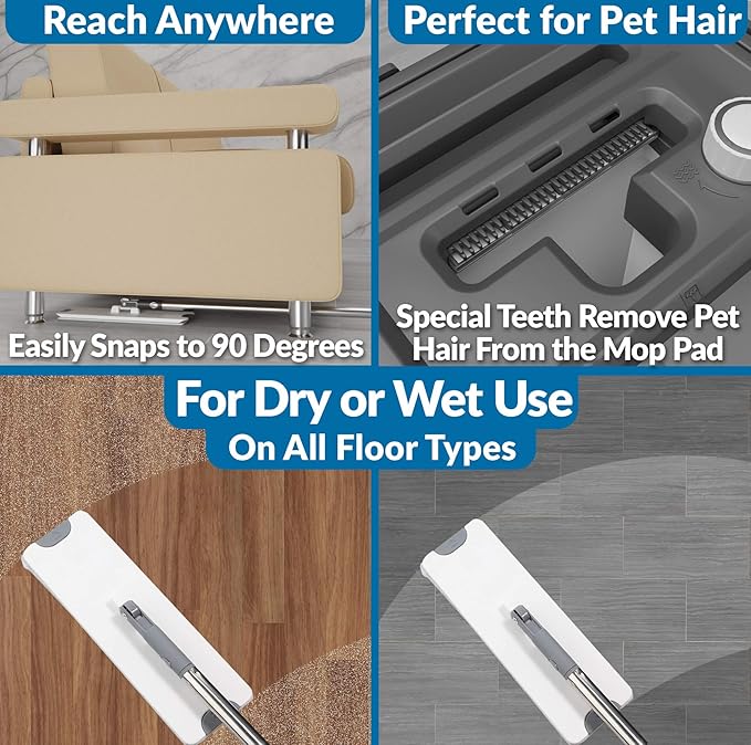 X3 Mop, Separates Dirty and Clean Water, 3-Chamber Design, Flat Mop and Bucket Set, Hands Free Home Floor Cleaning, 3 Reusable Microfiber Mop Pads Included-Ruum Studio Home
