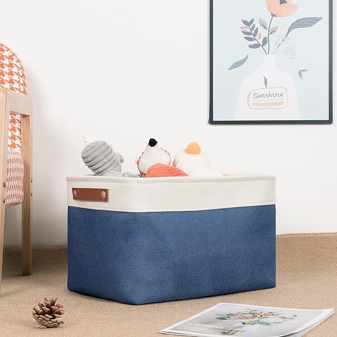 DULLEMELO Fabric Storage Bins, Foldable Storage Baskets for Organizing, Empty Gift Baskets (3-Pack Medium-15 inch X 11 inch X 9.5 inch , White&Blue)-Ruum Studio Home